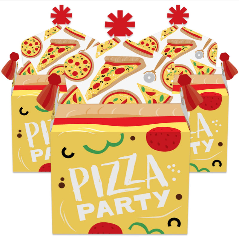 Pizza Party Time - Treat Box Party Favors - Baby Shower or Birthday Party Goodie Gable Boxes - Set of 12
