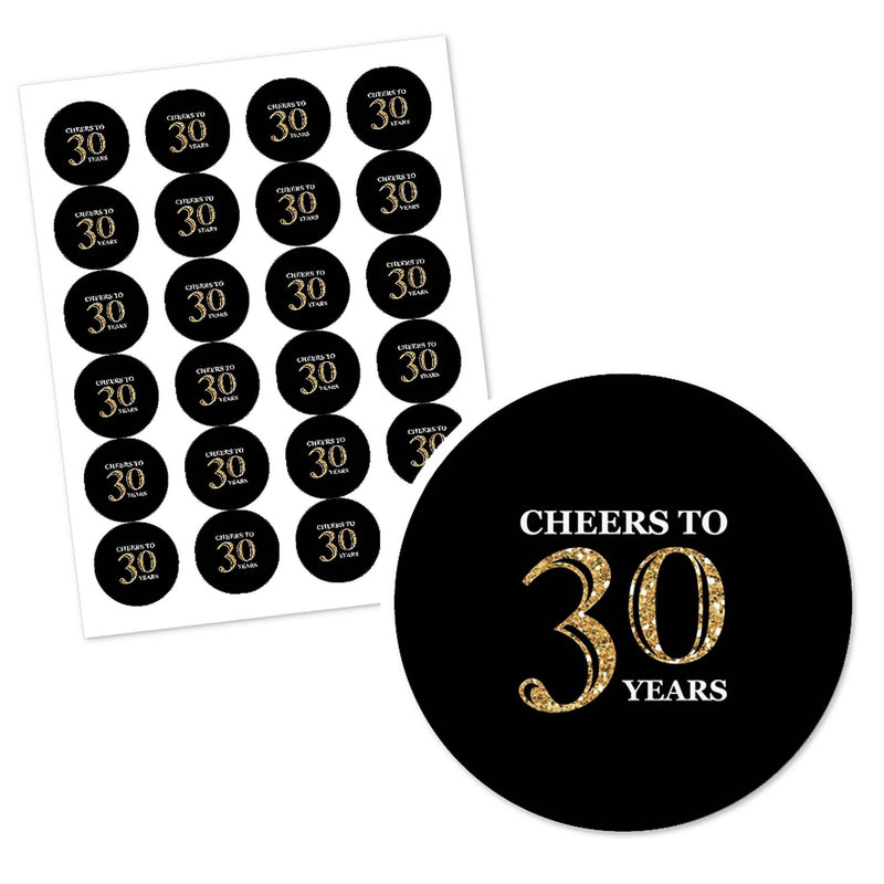 Adult 30th Birthday - Gold - Personalized Birthday Party Circle Sticker Labels - 24 ct