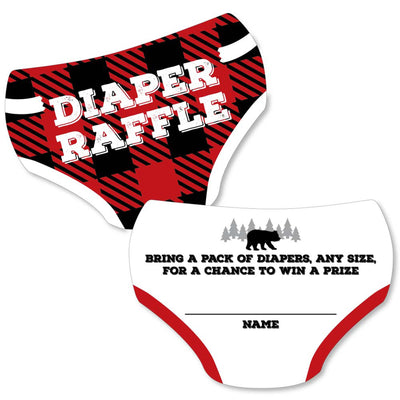 Lumberjack - Channel The Flannel - Diaper Shaped Raffle Ticket Inserts - Buffalo Plaid Baby Shower Activities - Diaper Raffle Game - Set of 24