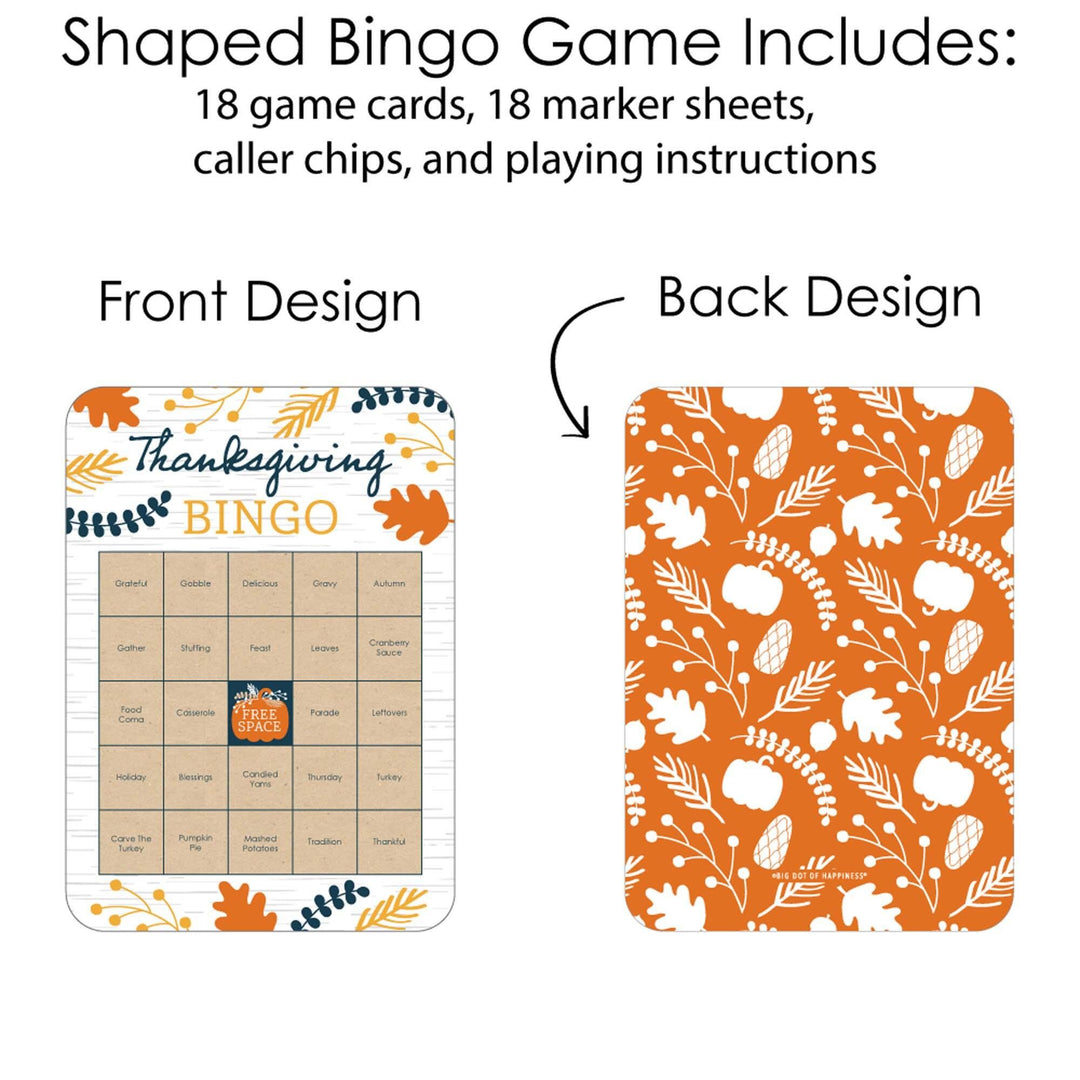 Happy Thanksgiving - Bingo Cards and Markers - Fall Harvest Party Bingo Game - Set of 18