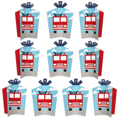 Fired Up Fire Truck - Table Decorations - Firefighter Firetruck Baby Shower or Birthday Party Fold and Flare Centerpieces - 10 Count