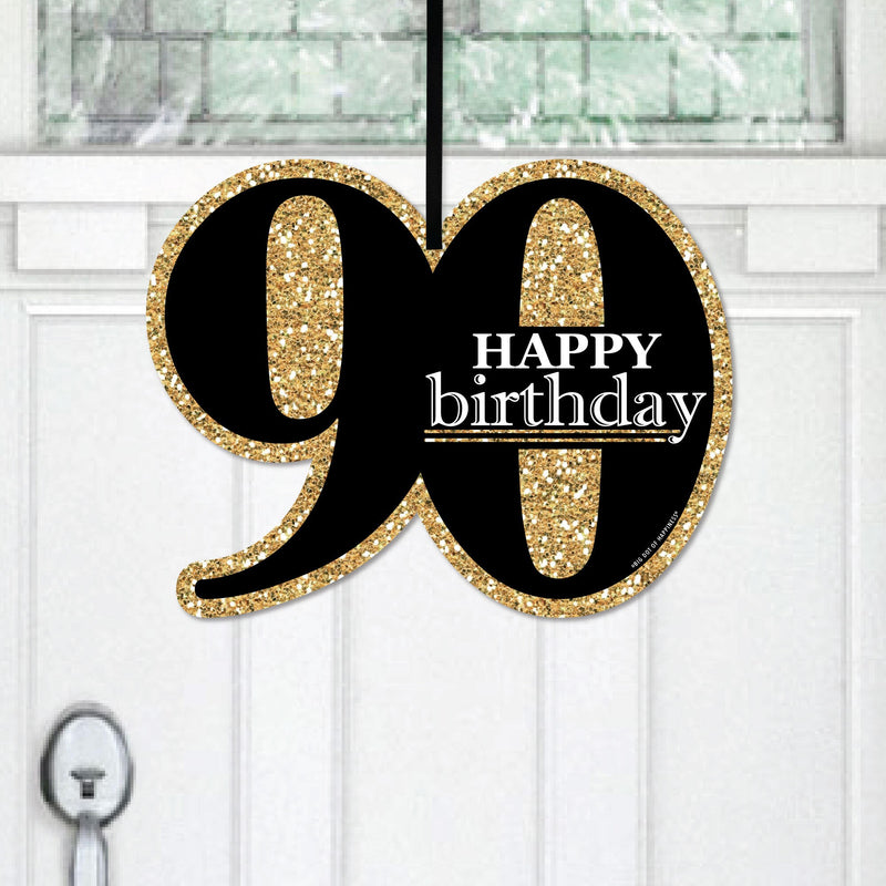 Adult 90th Birthday - Gold - Hanging Porch Birthday Party Outdoor Decorations - Front Door Decor - 1 Piece Sign