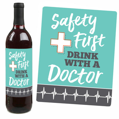 Medical School Grad - Doctor Graduation Decorations for Women and Men - Wine Bottle Label Stickers - Set of 4