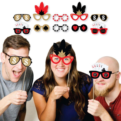 Las Vegas Glasses - Paper Card Stock Casino Party Photo Booth Props Kit - 10 Count