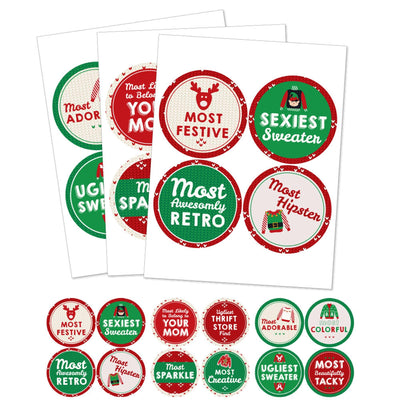 Ugly Sweater Contest Awards - Christmas & Holiday Party Funny Name Tags - Party Badges Sticker Set of 12