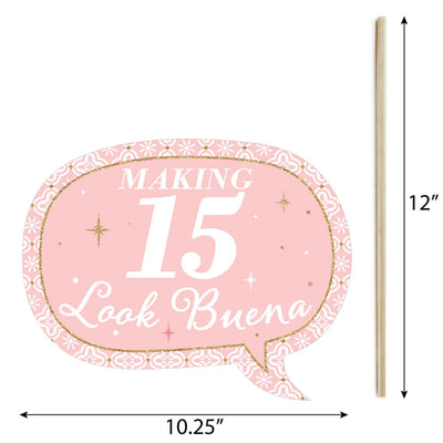 Funny Mis Quince Anos - 10 Piece Quinceanera Sweet 15 Birthday Party Photo Booth Props Kit