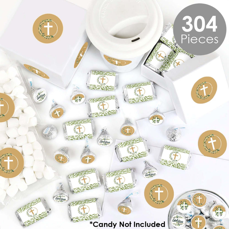 Elegant Cross - Mini Candy Bar Wrappers, Round Candy Stickers and Circle Stickers - Religious Party Candy Favor Sticker Kit - 304 Pieces