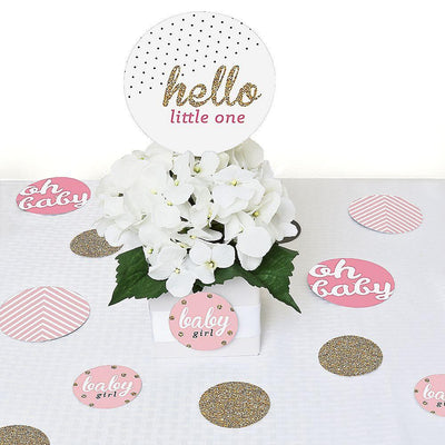 Hello Little One - Pink and Gold - Girl Baby Shower Giant Circle Confetti - Baby Shower Decorations - Large Confetti 27 Count