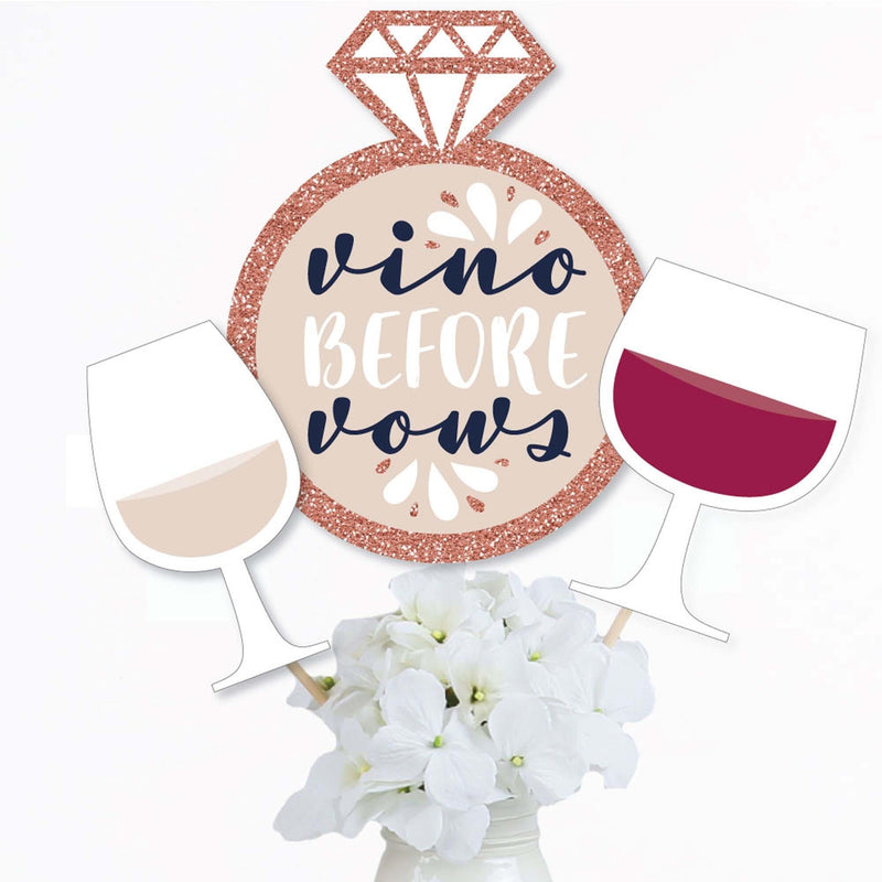 Vino Before Vows - Winery Bridal Shower or Bachelorette Party Centerpiece Sticks - Table Toppers - Set of 15