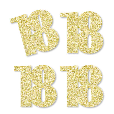 Gold Glitter 18 - No-Mess Real Gold Glitter Cut-Out Numbers - 18th Birthday Party Confetti - Set of 24