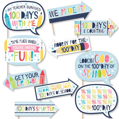 Funny Happy 100th Day of School - 10 Piece 100 Days Party Photo Booth Props Kit