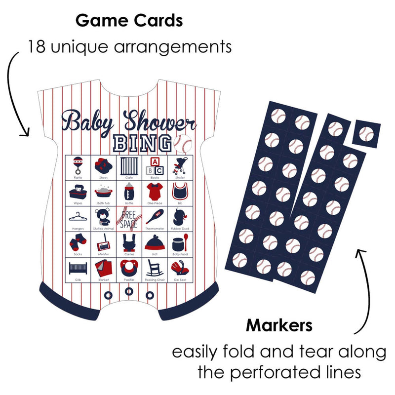 Batter Up - Baseball - Picture Bingo Cards and Markers - Baby Shower Shaped Bingo Game - Set of 18