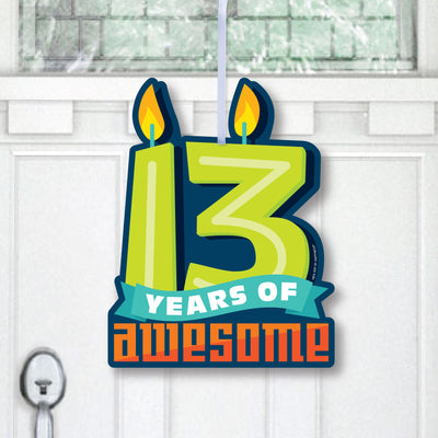 Boy 13th Birthday - Hanging Porch Official Teenager Birthday Party Outdoor Decorations - Front Door Decor - 1 Piece Sign