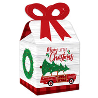 Merry Little Christmas Tree - Square Favor Gift Boxes - Red Car Christmas Party Bow Boxes - Set of 12