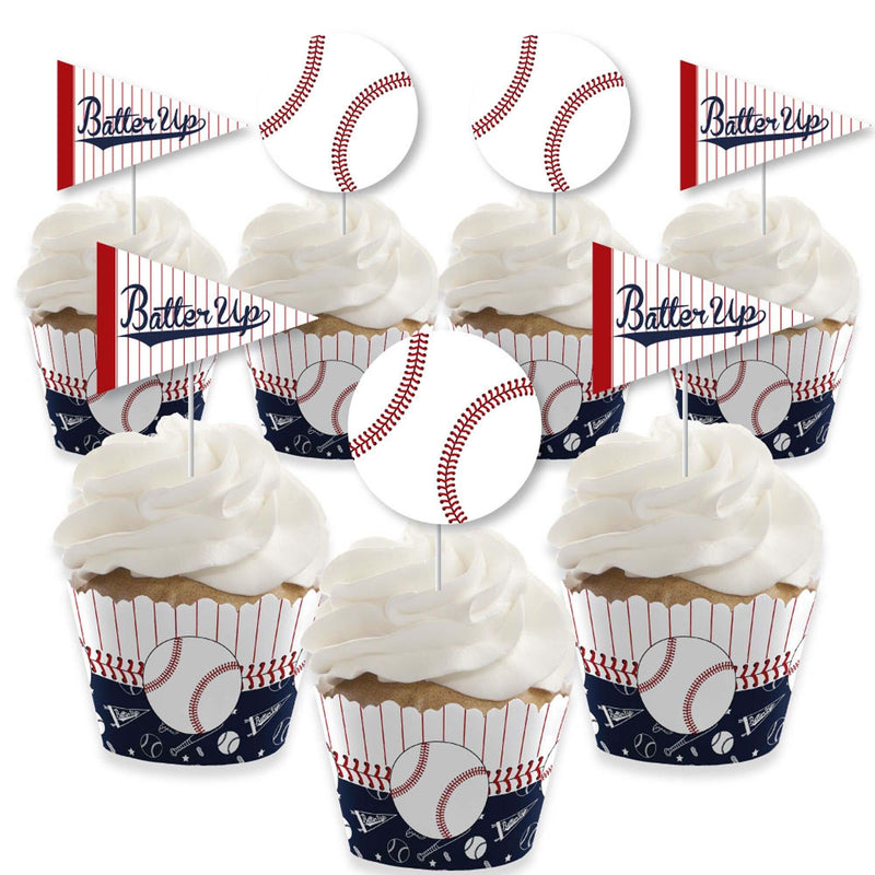 Batter Up - Baseball - Cupcake Decorations - Baby Shower or Birthday Party Cupcake Wrappers and Treat Picks Kit - Set of 24