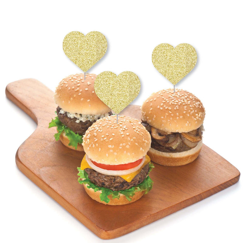 Gold Glitter Heart - No-Mess Real Gold Glitter Dessert Cupcake Toppers - Conversation Hearts Valentine&
