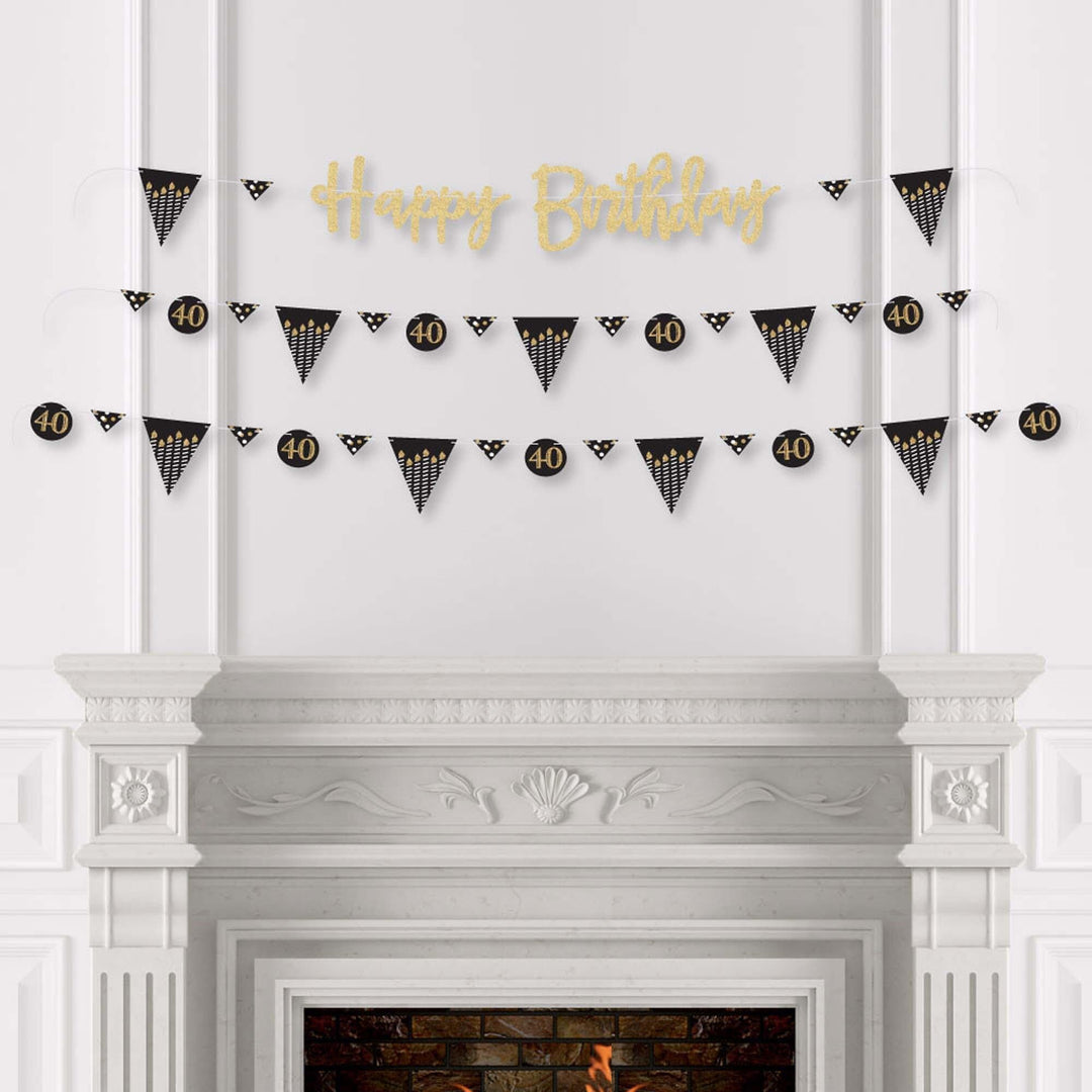 Adult 40th Birthday - Gold - Birthday Party Letter Banner Decoration - 36 Banner Cutouts and No-Mess Real Gold Glitter Happy Birthday Banner Letters