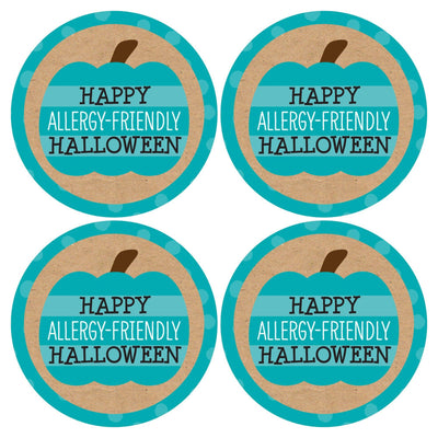Teal Pumpkin - Halloween Allergy Friendly Trick or Trinket Name Tags - Party Badges Sticker Set of 12