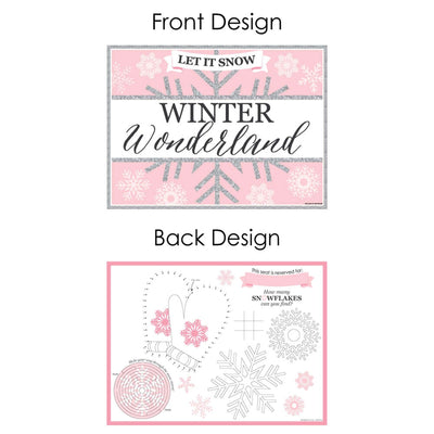 Pink Winter Wonderland - Paper Holiday Snowflake Birthday Party and Baby Shower Coloring Sheets - Activity Placemats - Set of 16