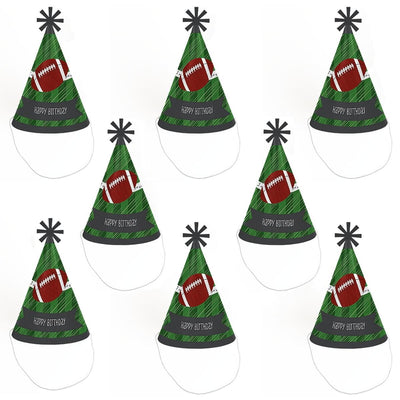 End Zone - Football - Cone Happy Birthday Party Hats for Kids and Adults - Set of 8 (Standard Size)