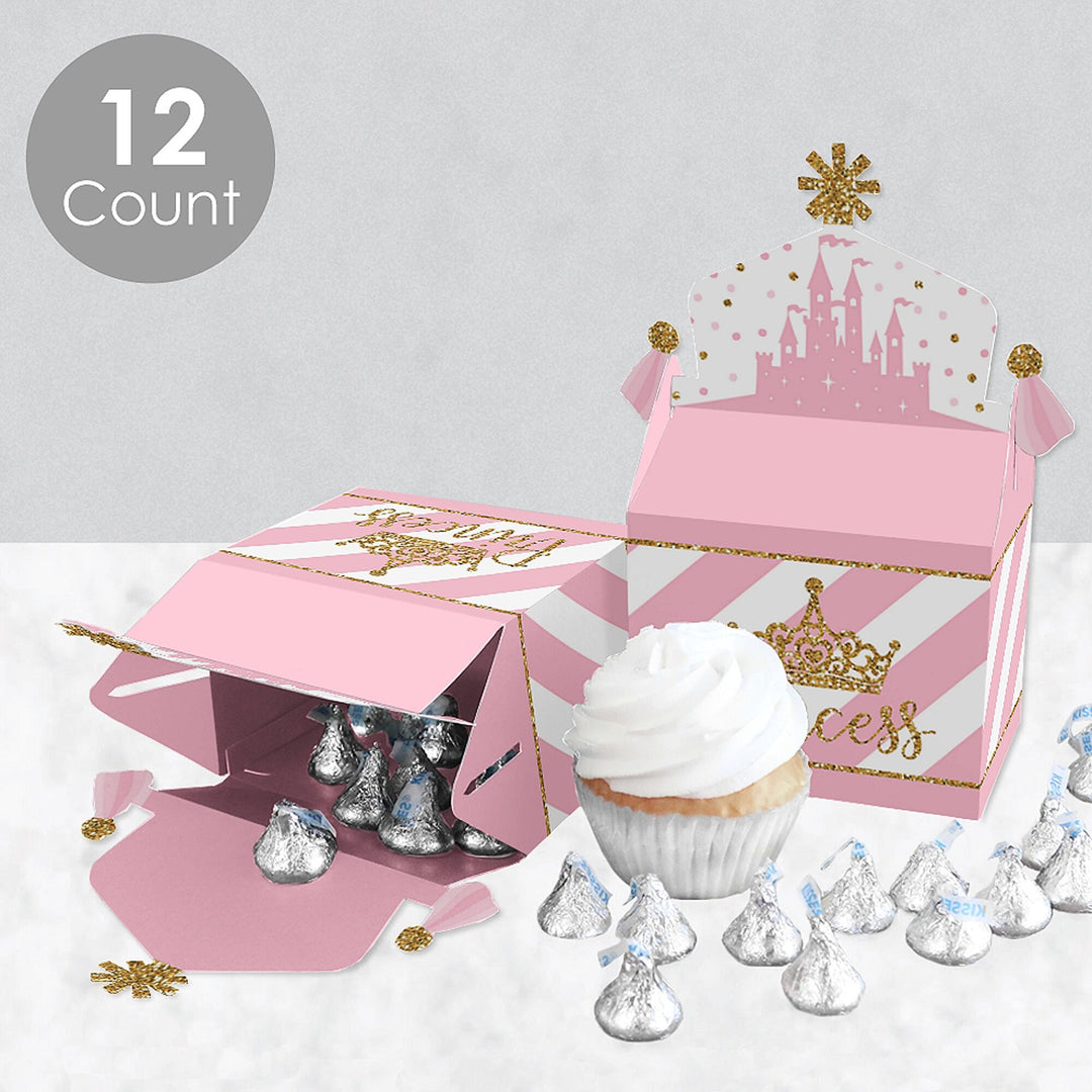 Little Princess Crown - Treat Box Party Favors - Pink and Gold Princess Baby Shower or Birthday Party Goodie Gable Boxes - Set of 12