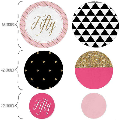 Chic 50th Birthday - Pink, Black and Gold - Birthday Party Giant Circle Confetti - 50th Birthday Party Decorations - Large Confetti 27 Count
