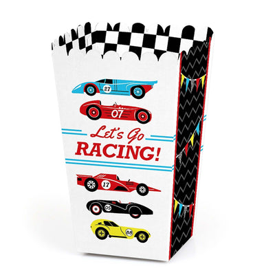 Let's Go Racing - Racecar - Baby Shower or Race Car Birthday Party Favor Popcorn Treat Boxes - Set of 12