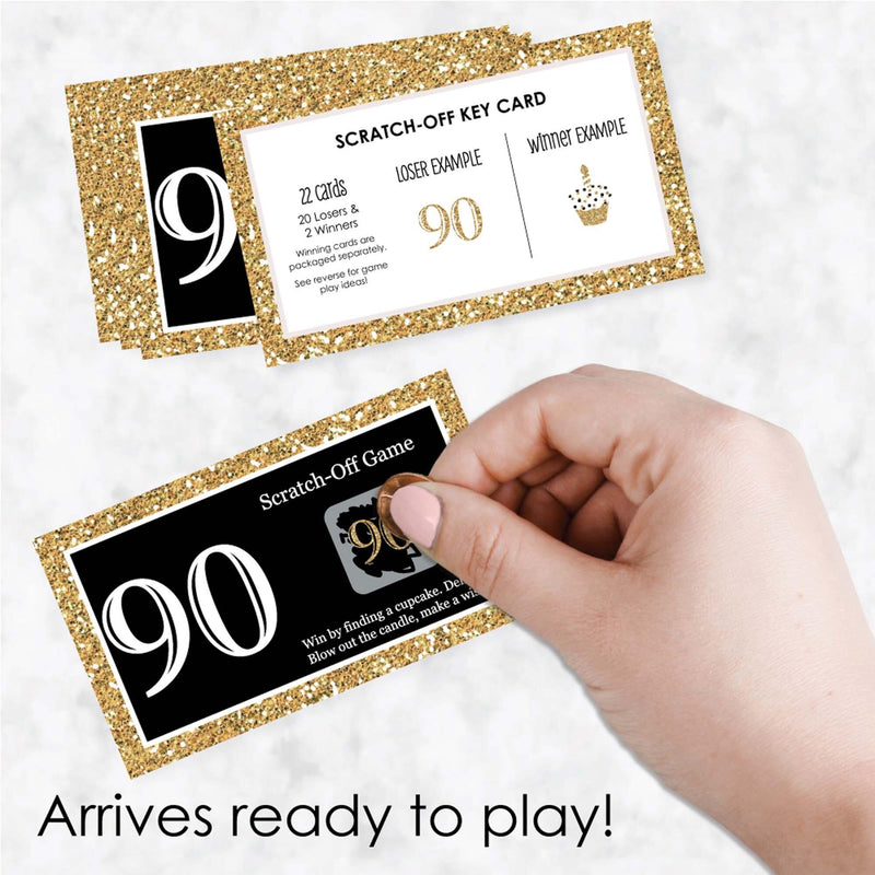 Adult 90th Birthday - Gold - Birthday Party Game Scratch Off Cards - 22 ct
