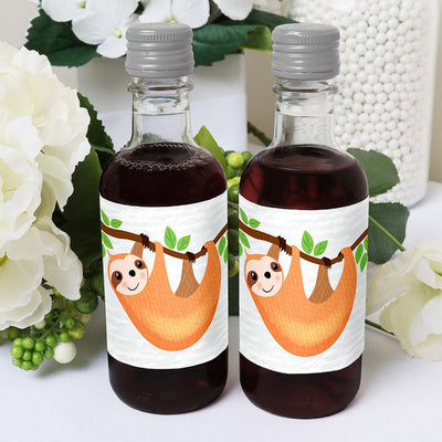 Let's Hang - Sloth - Mini Wine and Champagne Bottle Label Stickers - Baby Shower or Birthday Party Favor Gift for Women and Men - Set of 16