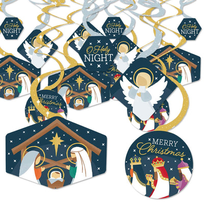 Holy Nativity - Manger Scene Religious Christmas Hanging Decor - Party Decoration Swirls - Set of 40