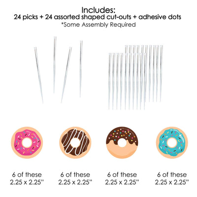 Donut Worry, Let's Party - Dessert Cupcake Toppers - Doughnut Party Clear Treat Picks - Set of 24