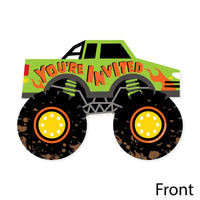 Smash and Crash - Monster Truck - Shaped Fill-In Invitations - Boy Birthday Party Invitation Cards with Envelopes - Set of 12