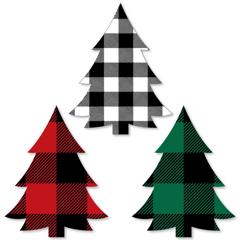 Holiday Plaid Trees - 24 DIY Shaped Buffalo Plaid Christmas Party Cut-Outs