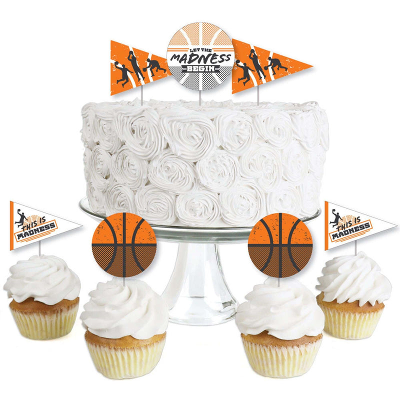 Basketball - Let the Madness Begin - Dessert Cupcake Toppers - College Basketball Party Clear Treat Picks - Set of 24