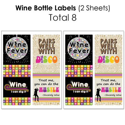 70's Disco - Mini Wine Bottle Labels, Wine Bottle Labels and Water Bottle Labels - 1970s Disco Fever Party Decorations - Beverage Bar Kit - 34 Pieces