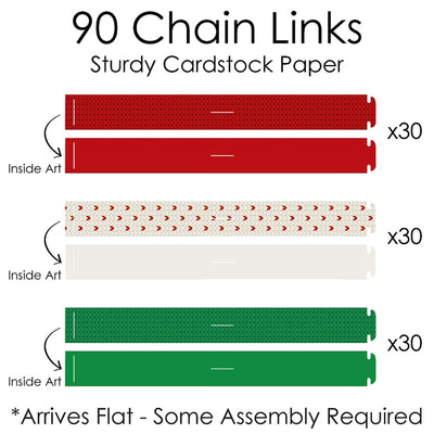 Ugly Sweater - 90 Chain Links and 30 Paper Tassels Decoration Kit - Holiday and Christmas Party Paper Chains Garland - 21 feet