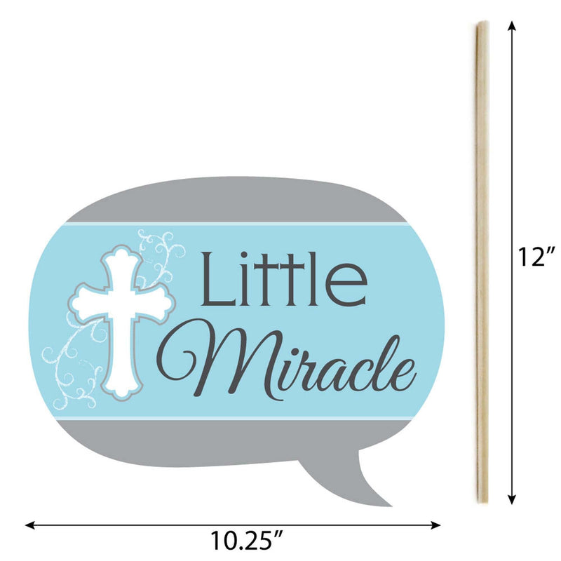 Funny Little Miracle Boy Blue & Gray Cross - 10 Piece Baptism or Baby Shower Photo Booth Props Kit