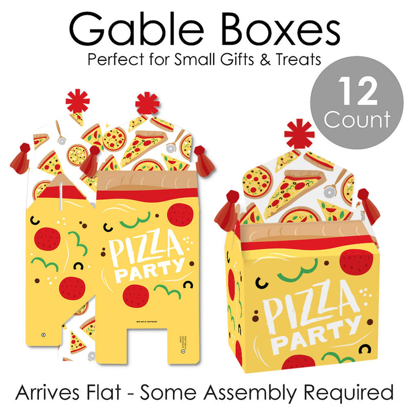 Pizza Party Time - Treat Box Party Favors - Baby Shower or Birthday Party Goodie Gable Boxes - Set of 12