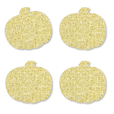 Gold Glitter Pumpkin - No-Mess Real Gold Glitter Cut-Outs - Fall, Halloween or Thanksgiving Party Confetti - Set of 24