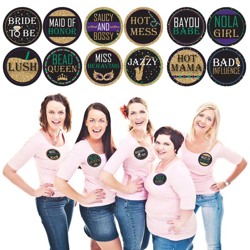 NOLA Bride Squad - New Orleans Bachelorette Party Name Tags - Party Badges Sticker Set of 12