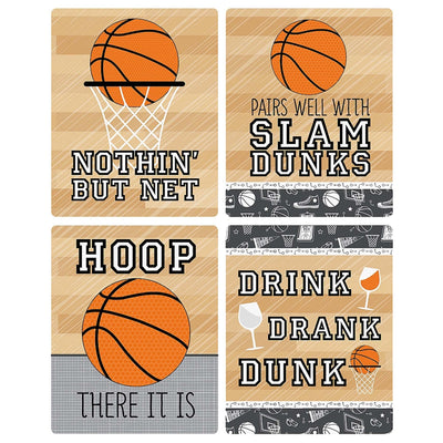 Nothin' But Net - Basketball - Baby Shower or Birthday Party Decorations for Women and Men - Wine Bottle Label Stickers - Set of 4