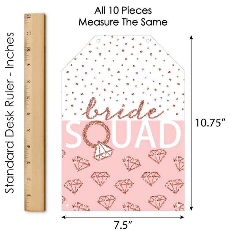 Bride Squad - Hanging Vertical Paper Door Banners - Rose Gold Bridal Shower or Bachelorette Party Wall Decoration Kit - Indoor Door Decor