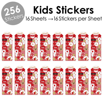 Jolly Santa Claus - Christmas Party Favor Kids Stickers - 16 Sheets - 256 Stickers