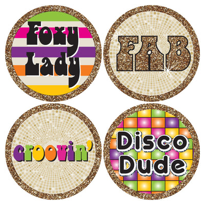 70's Disco - 1970s Party Funny Name Tags - Party Badges Sticker Set of 12