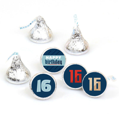 Boy 16th Birthday - Round Candy Labels Birthday Party Favors - Fits Hershey's Kisses - 108 ct
