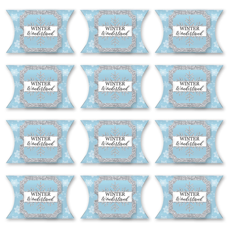 Winter Wonderland - Favor Gift Boxes - Snowflake Holiday Party and Winter Wedding Large Pillow Boxes - Set of 12