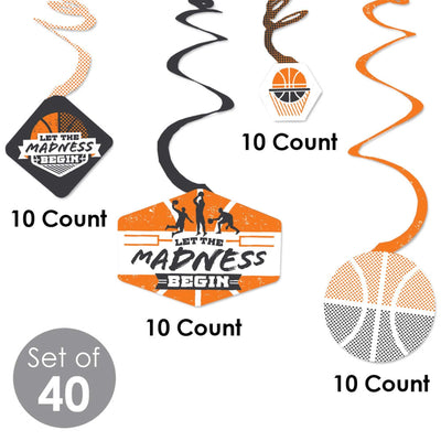 Basketball - Let the Madness Begin - College Basketball Party Hanging Decor - Party Decoration Swirls - Set of 40