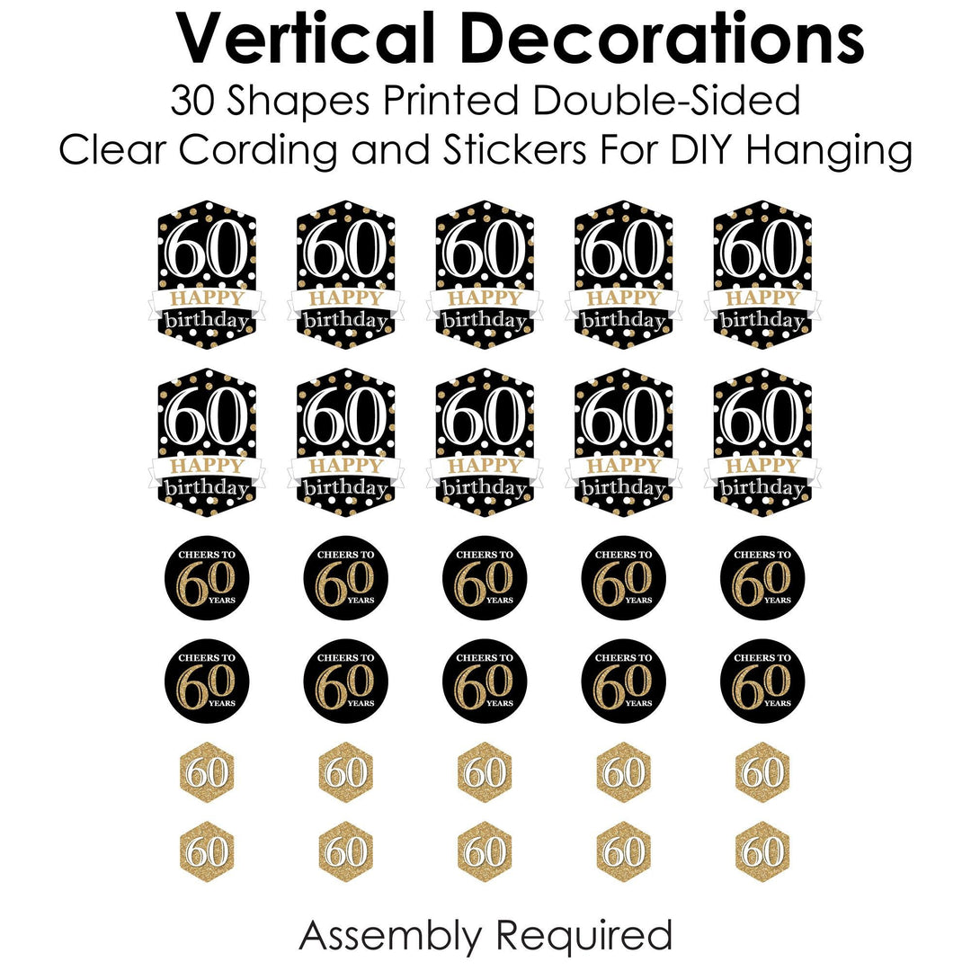 Adult 60th Birthday - Gold - Birthday Party DIY Dangler Backdrop - Hanging Vertical Decorations - 30 Pieces