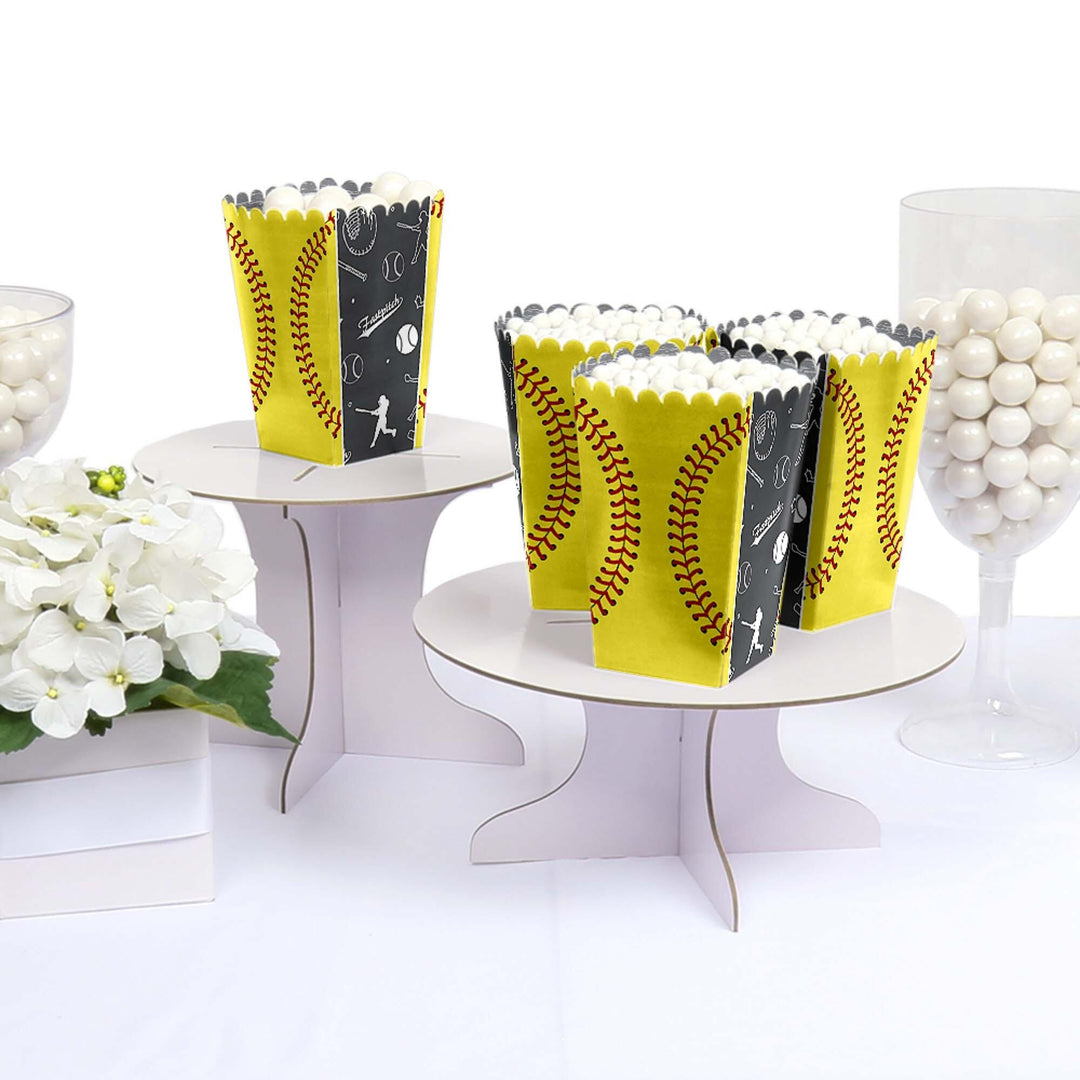 Grand Slam - Fastpitch Softball - Birthday Party or Baby Shower Favor Popcorn Treat Boxes - Set of 12
