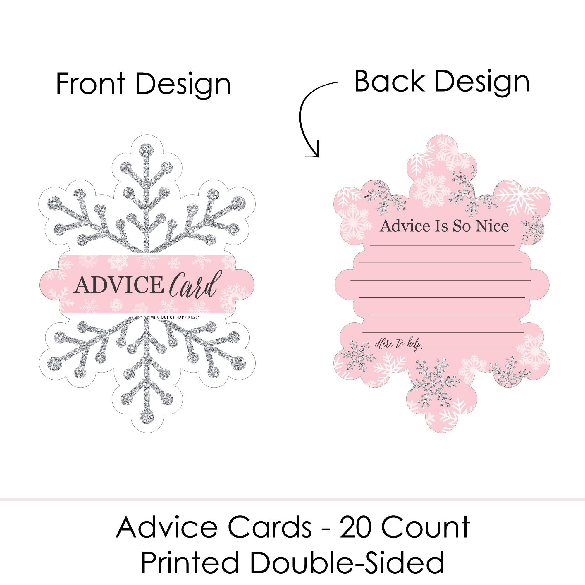 Big Dot Of Happiness Pink Winter Wonderland Advice Cards - Set Of 20 Snowflake-Shaped Cards For Baby Showers & Parties
